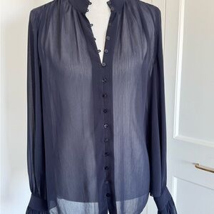 L'AGENCE Deep Blue Sheer Blouse